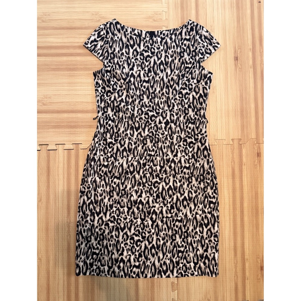 Alyx Leopard Print Dress Women's Sheath Stretch Cap Sleeve Career Size 10